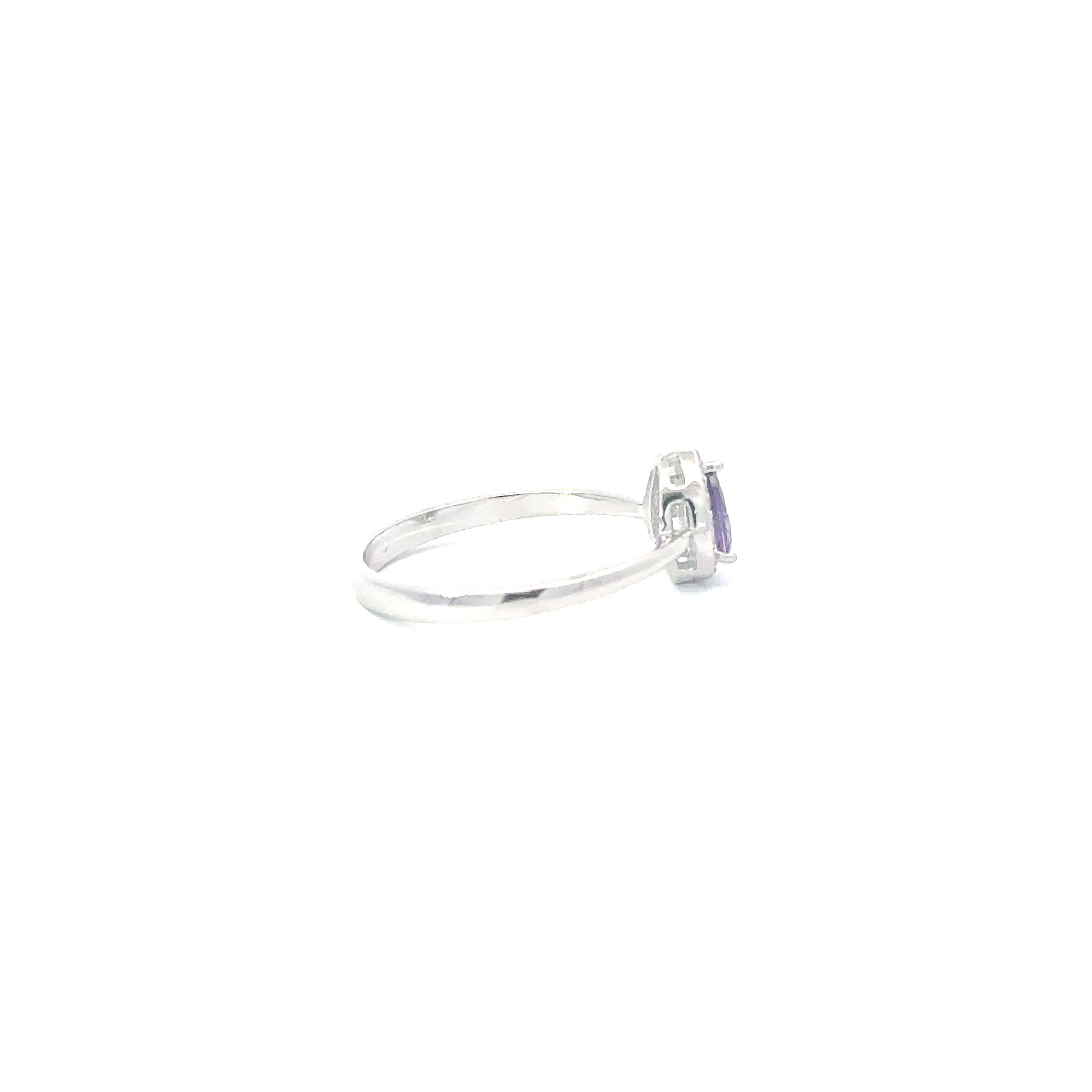 AMETHYST CUBIC ZIRCONIA STERLING SILVER RING (TEARDROP)