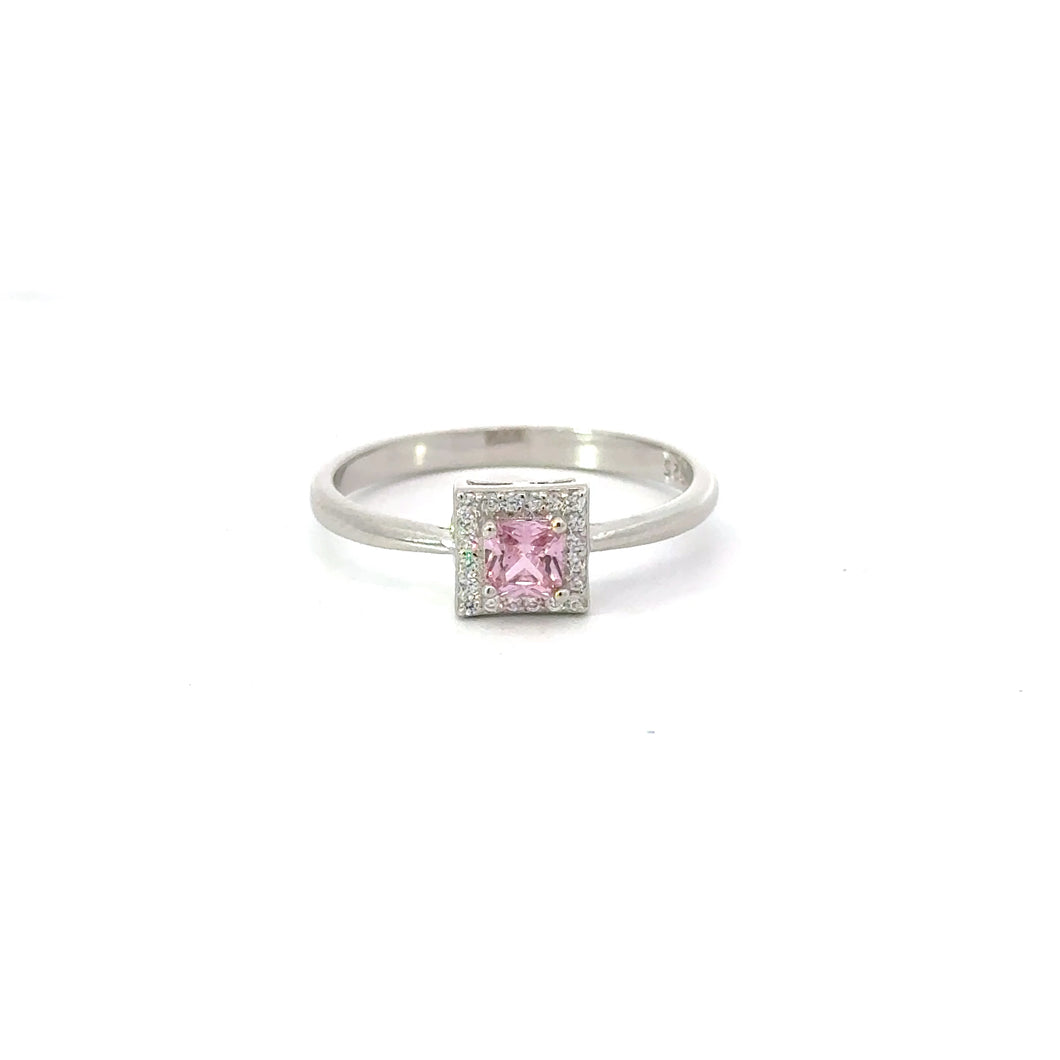 PINK SAPPHIRE CUBIC ZIRCONIA STERLING SILVER RING (PRINCESS)