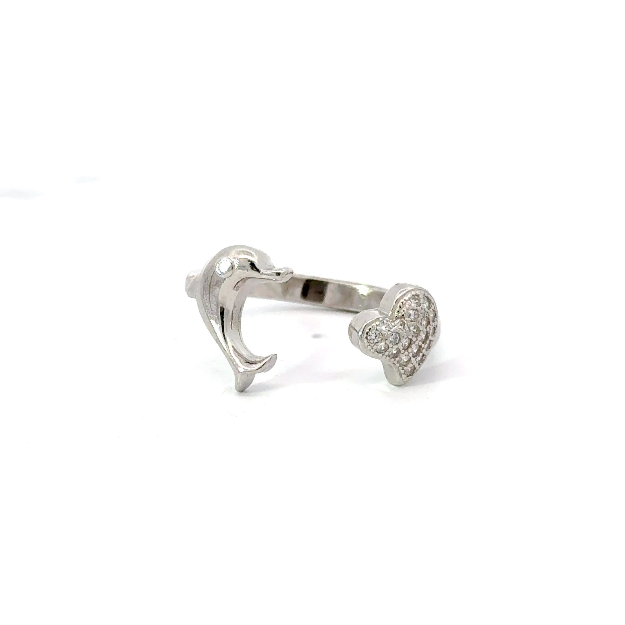 CUBIC ZIRCONIA STERLING SILVER RING (DOLPHIN)