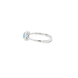 AQUAMARINE CUBIC ZIRCONIA STERLING SILVER RING (PRINCESS)