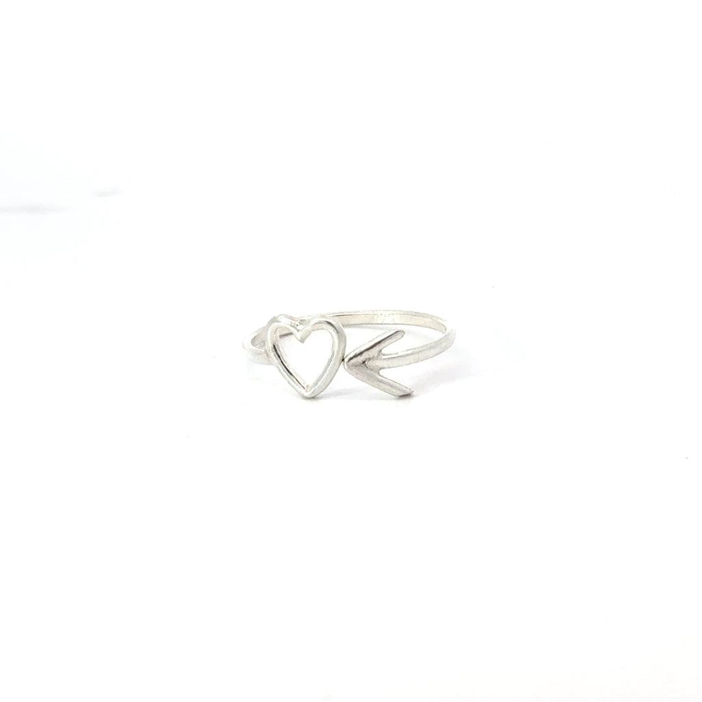 Heart and arrow sterling silver ring