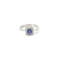 Load image into Gallery viewer, TANZANITE CUBIC ZIRCONIA STERLING SILVER RING (PRINCESS)