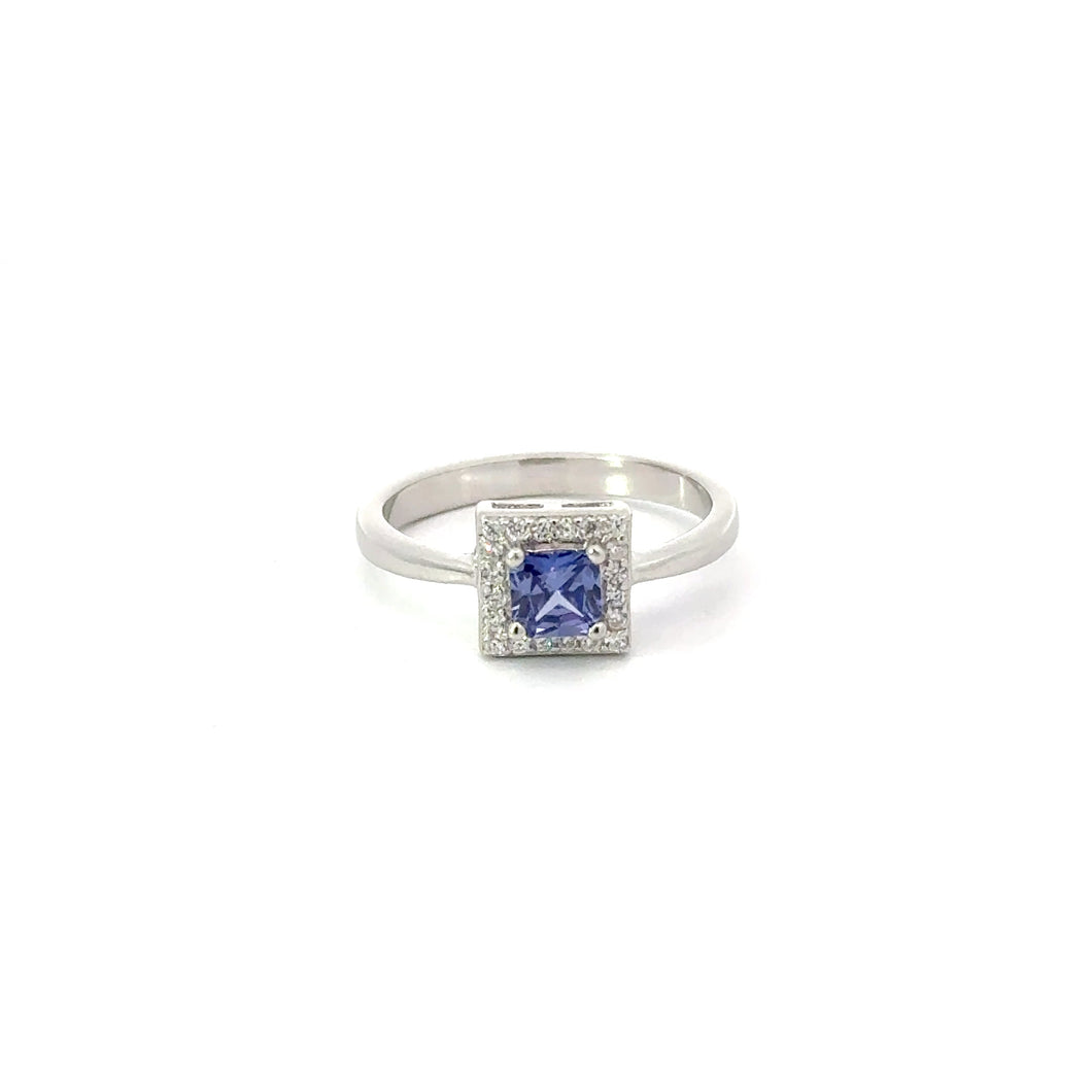 TANZANITE CUBIC ZIRCONIA STERLING SILVER RING (PRINCESS)