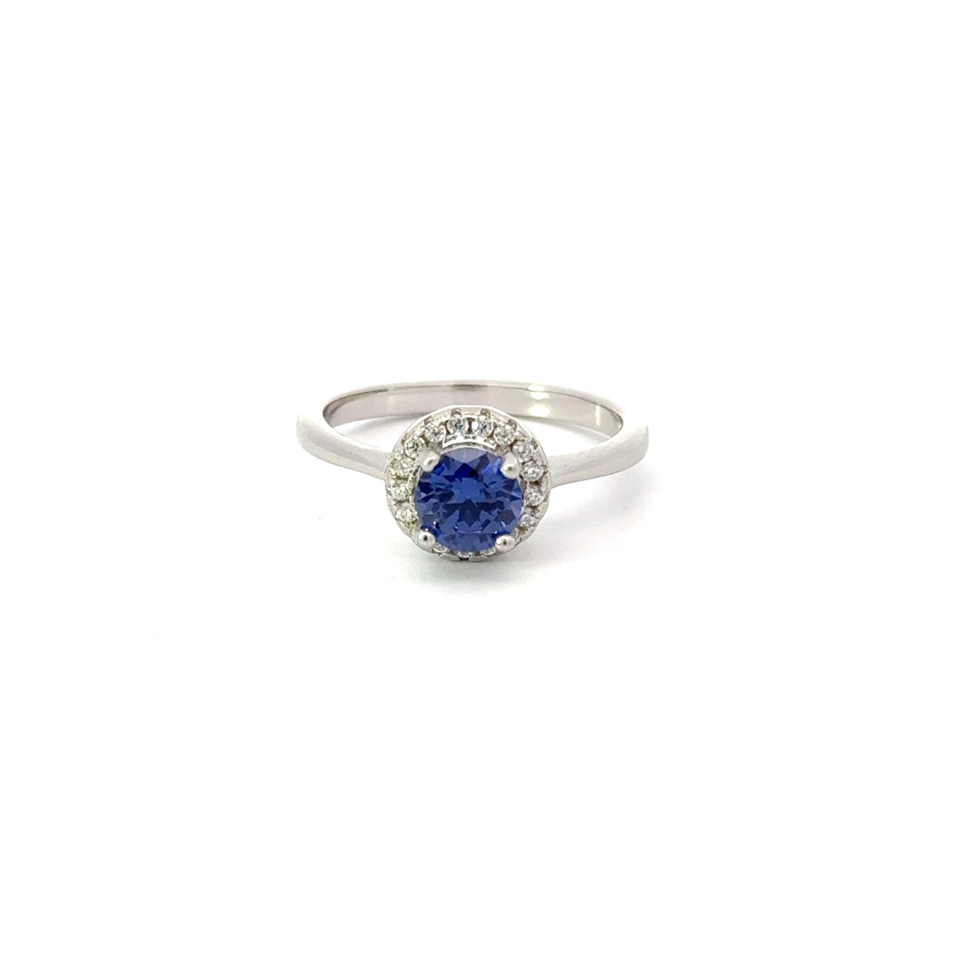 TANZANITE CUBIC ZIRCONIA STERLING SILVER RING (ROUND)