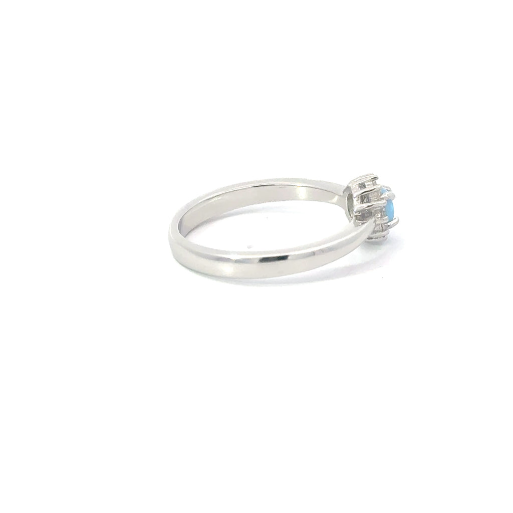 Light Blue Lab Opal Cubic Zirconia Sterling Silver Ring