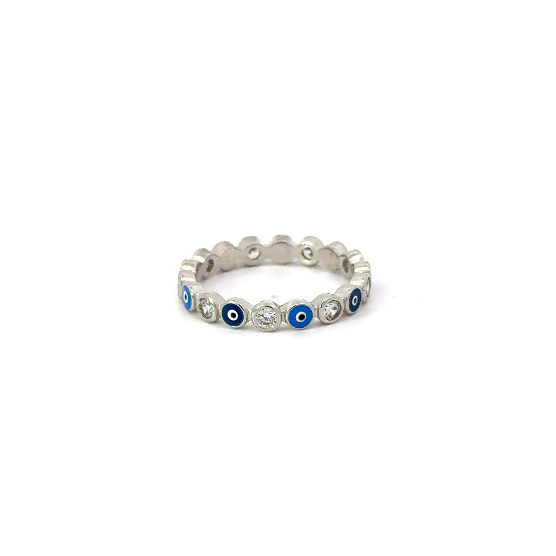 Dark And Light Blue Evil Eye Ring With Cubic Zirconia