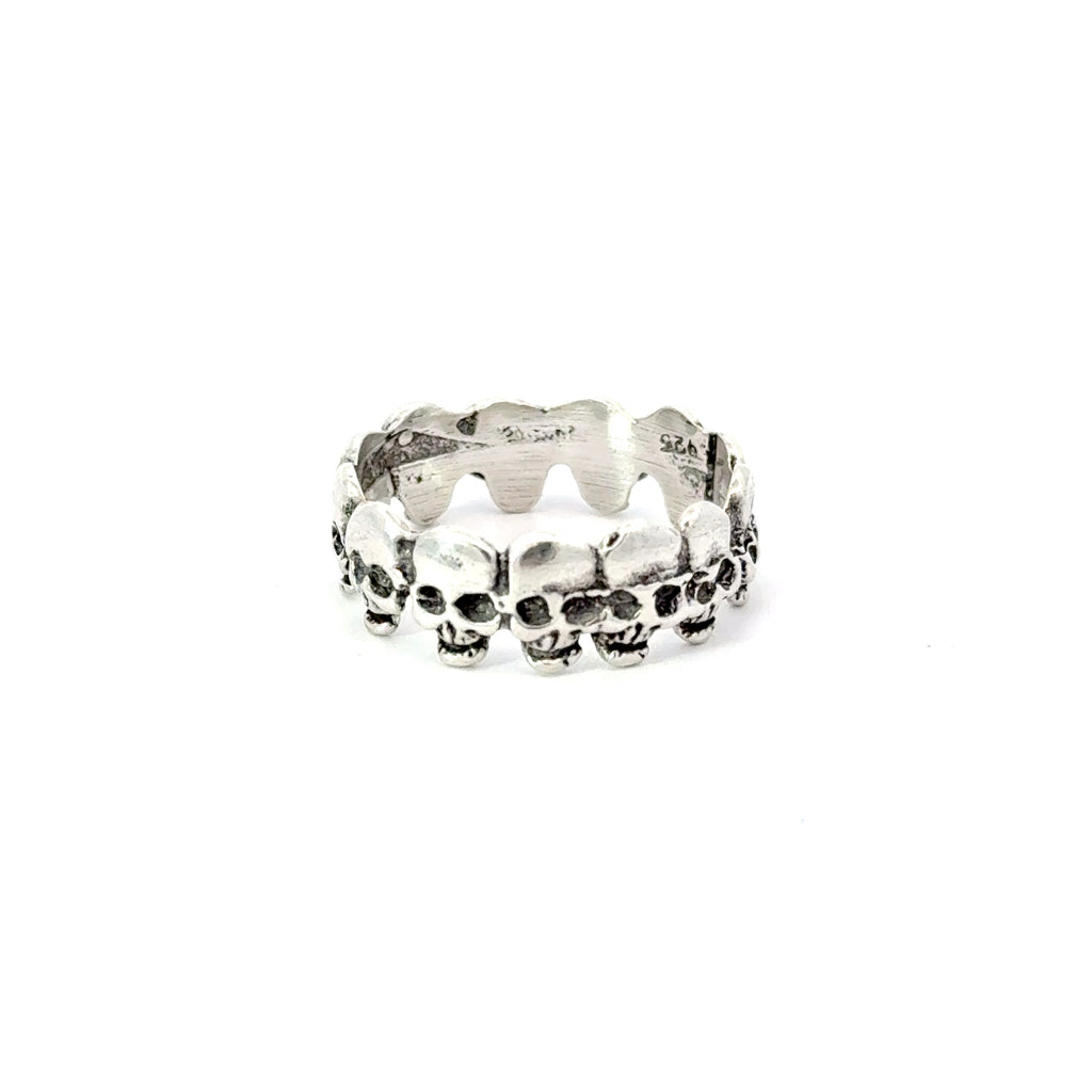 Sterling silver skull band ring