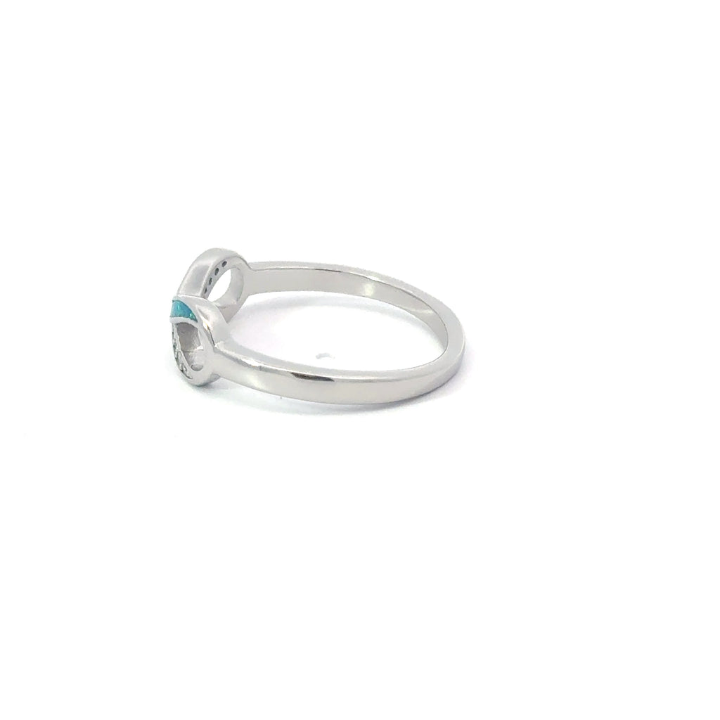 Blue lab opal infinity sterling silver ring