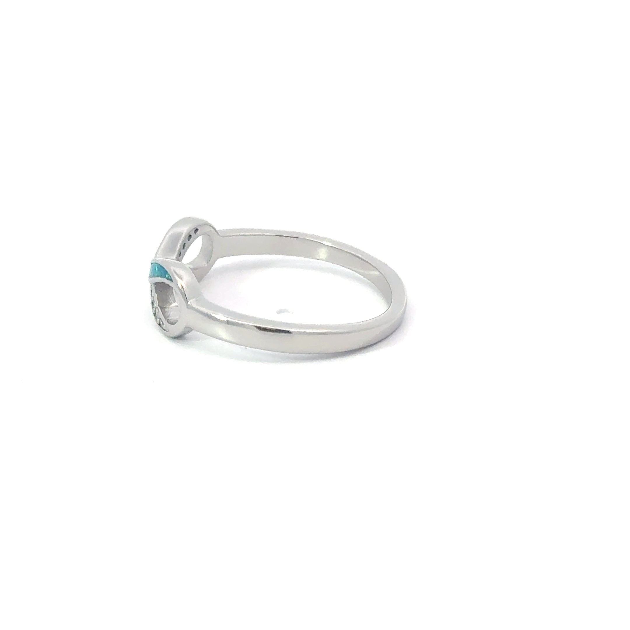 Blue lab opal infinity sterling silver ring