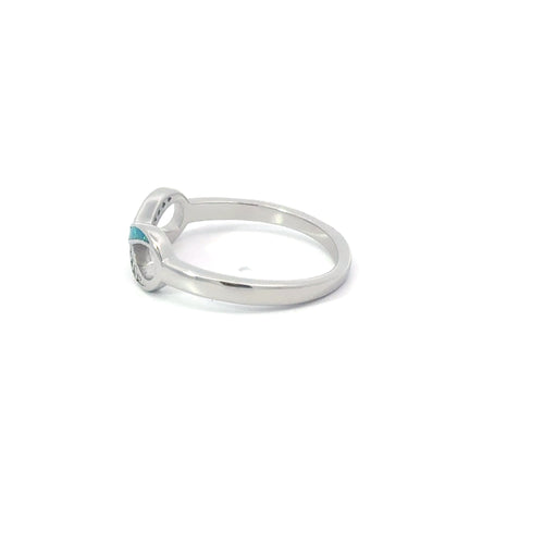 Blue lab opal infinity sterling silver ring