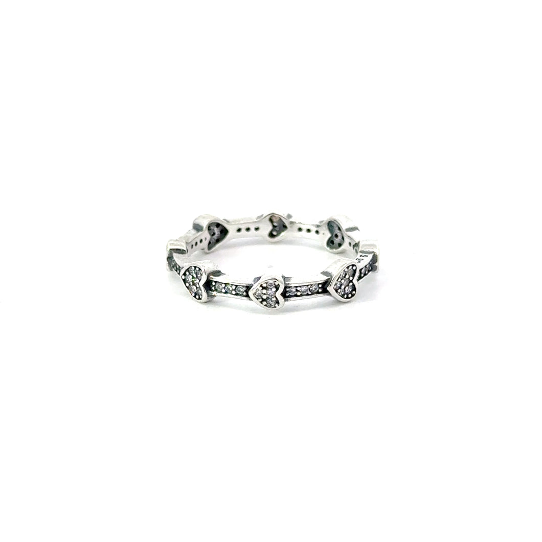 WHITE CUBIC ZIRCONIA STERLING SILVER RING (HEARTS)