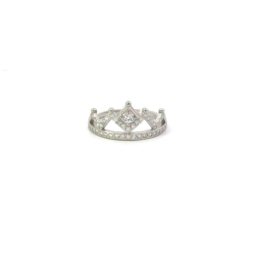 WHITE CUBIC ZIRCONIA STERLING SILVER RING (CROWN)