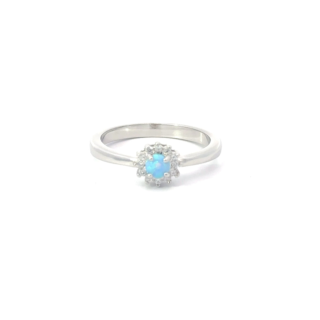Light Blue Lab Opal Cubic Zirconia Sterling Silver Ring