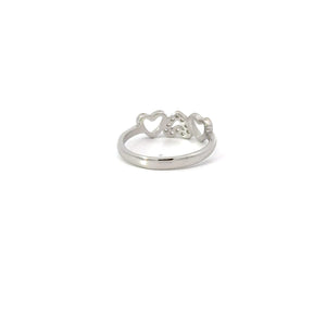 WHITE CUBIC ZIRCONIA STERLING SILVER RING (HEARTS)