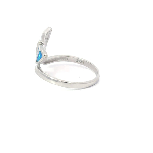 0109803401 Blue whale tail lab opal sterling silver ring