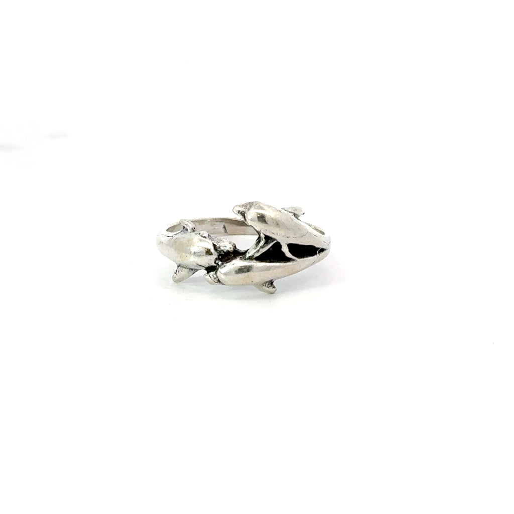Sterling silver three dolphins ring