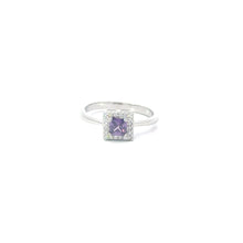 Load image into Gallery viewer, AMETHYST CUBIC ZIRCONIA STERLING SILVER RING (PRINCESS)