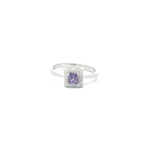 AMETHYST CUBIC ZIRCONIA STERLING SILVER RING (PRINCESS)