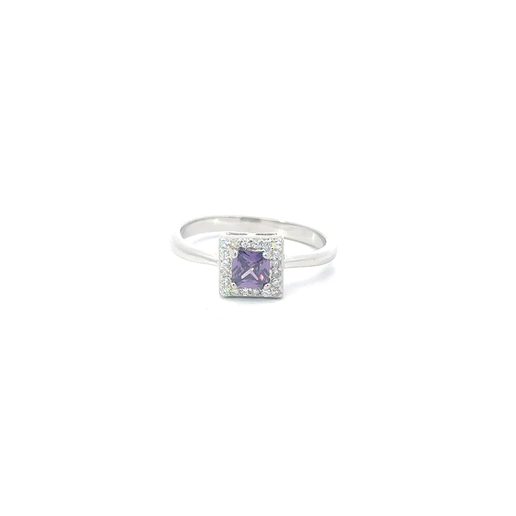 AMETHYST CUBIC ZIRCONIA STERLING SILVER RING (PRINCESS)