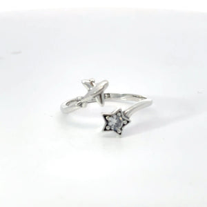 CUBIC ZIRCONIA STERLING SILVER RING (PLANE & STAR)