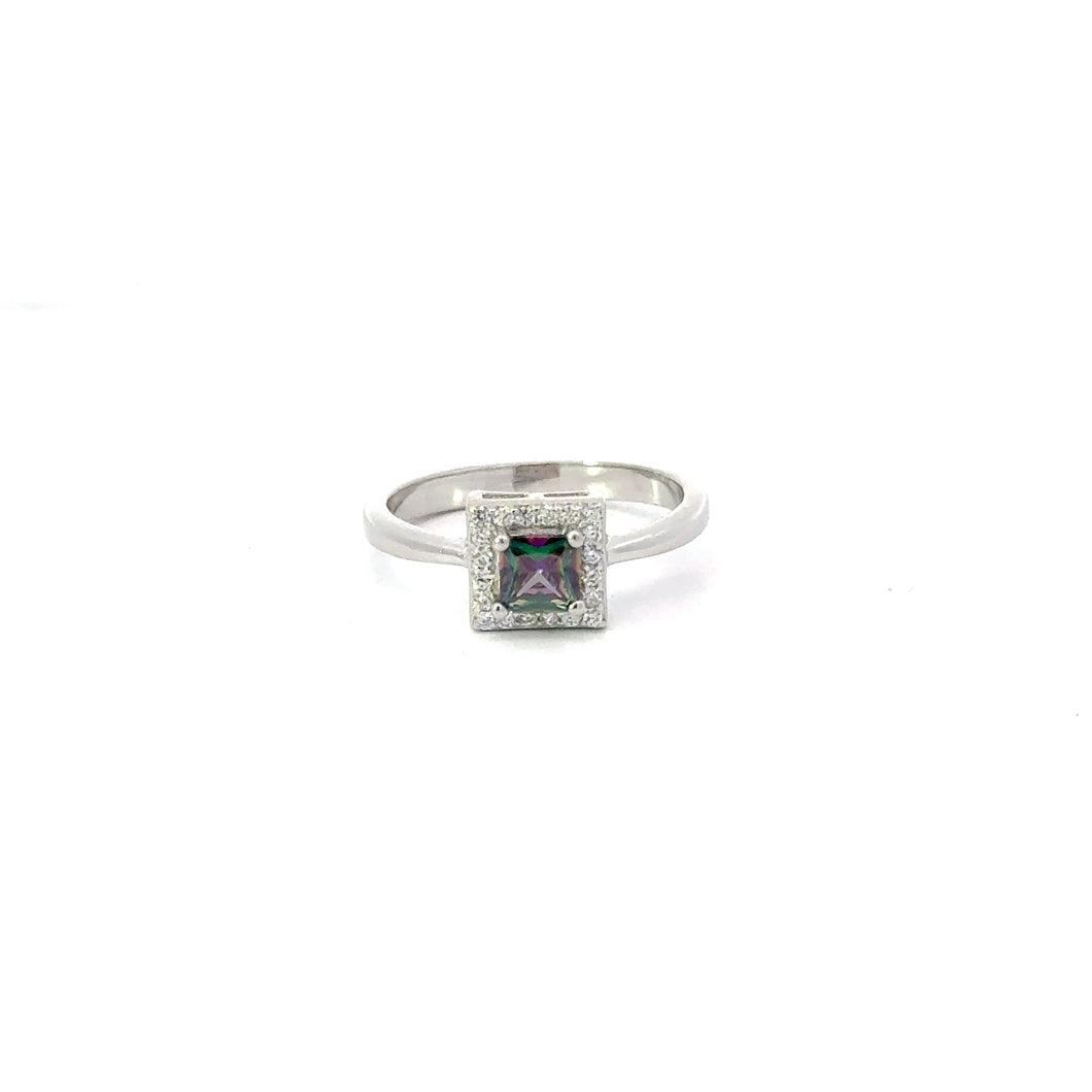 MYSTIC TOPAZ CUBIC ZIRCONIA STERLING SILVER RING (PRINCESS)