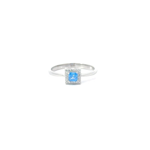 AQUAMARINE CUBIC ZIRCONIA STERLING SILVER RING (PRINCESS)