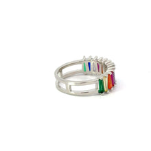 Load image into Gallery viewer, Rainbow multi-colored cubic zirconia sterling silver band ring