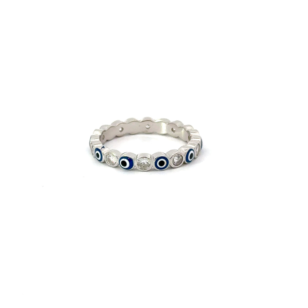 Dark Blue Evil Eye Ring With Cubic Zirconia