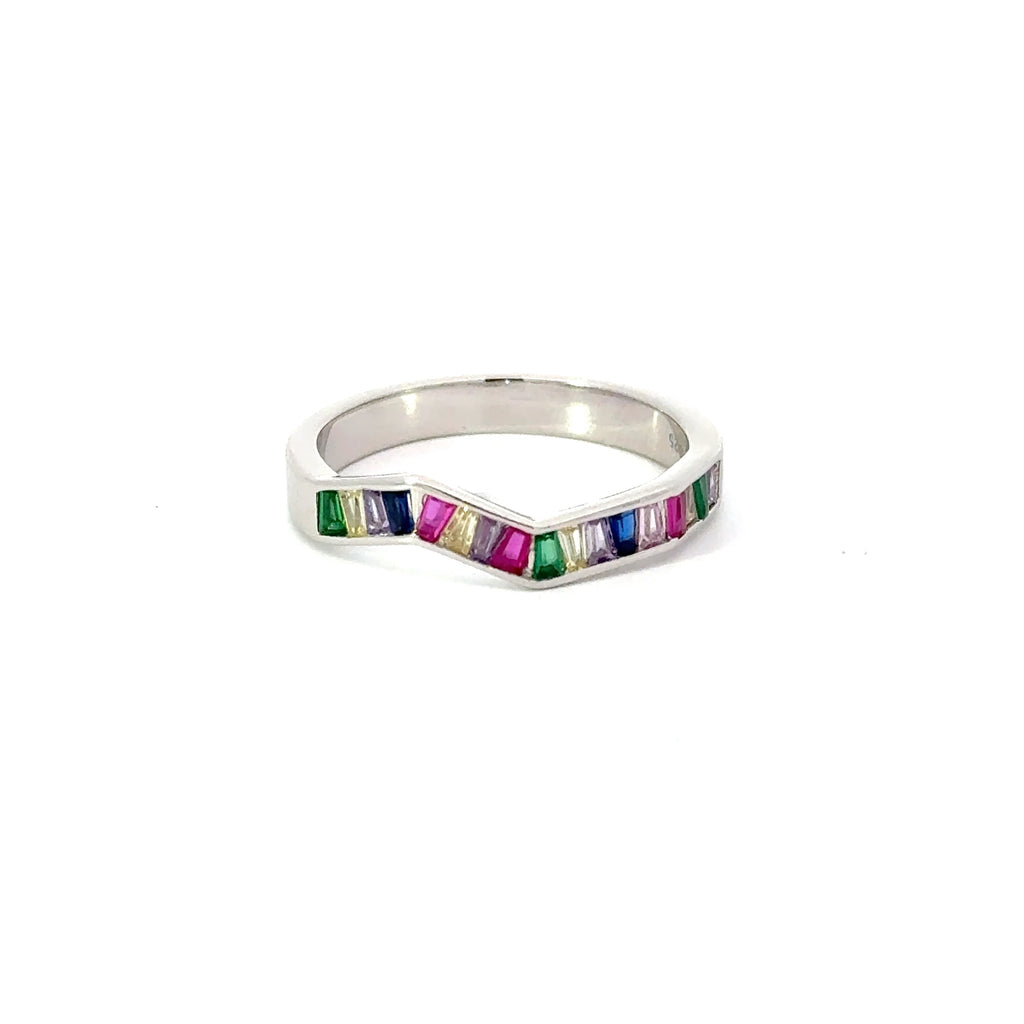 Rainbow Multi-Colored Cubic Zirconia Sterling Silver Ring Band
