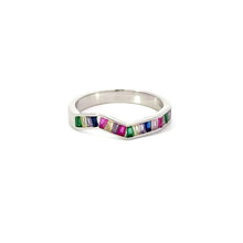 Load image into Gallery viewer, Rainbow multi-colored cubic zirconia sterling silver band ring