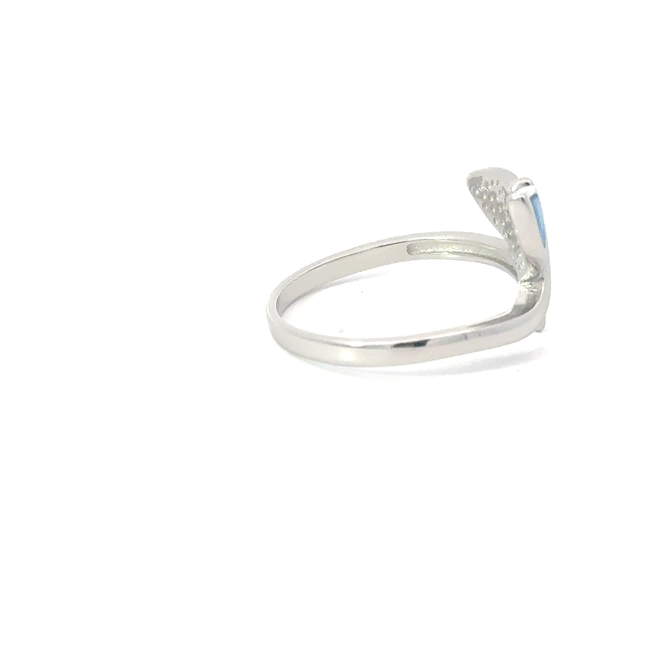 0109803401 Blue whale tail lab opal sterling silver ring