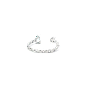 AQUAMARINE CUBIC ZIRCONIA STERLING SILVER RING (PRINCESS & PEAR)