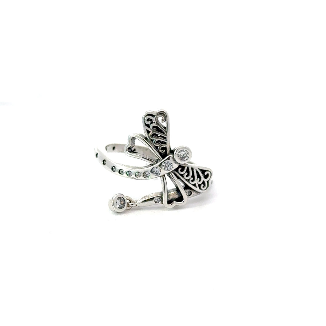 WHITE CUBIC ZIRCONIA STERLING SILVER RING (DRAGONFLY)