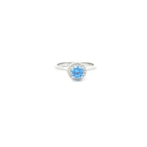 AQUAMARINE CUBIC ZIRCONIA STERLING SILVER RING (ROUND)