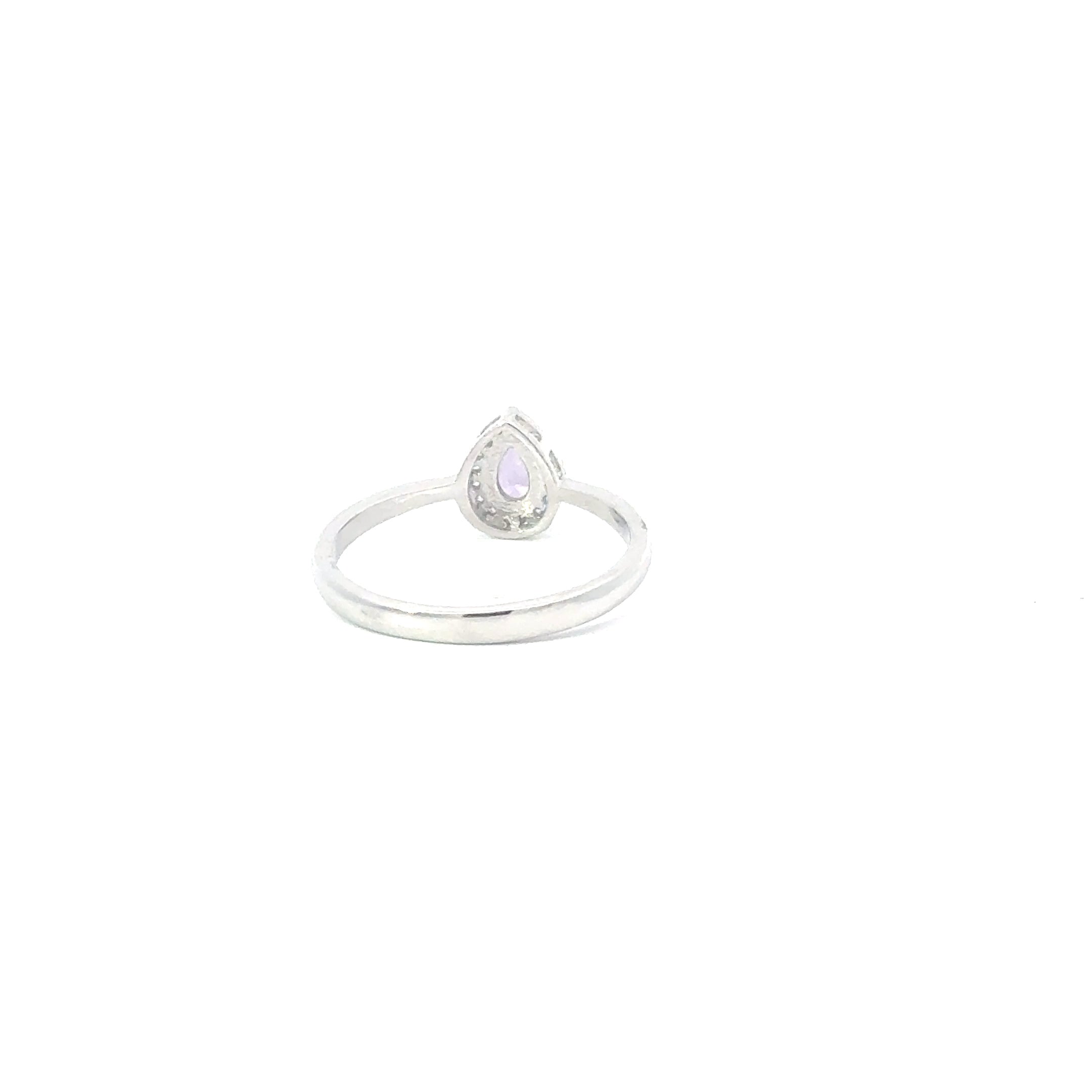 AMETHYST CUBIC ZIRCONIA STERLING SILVER RING (TEARDROP)
