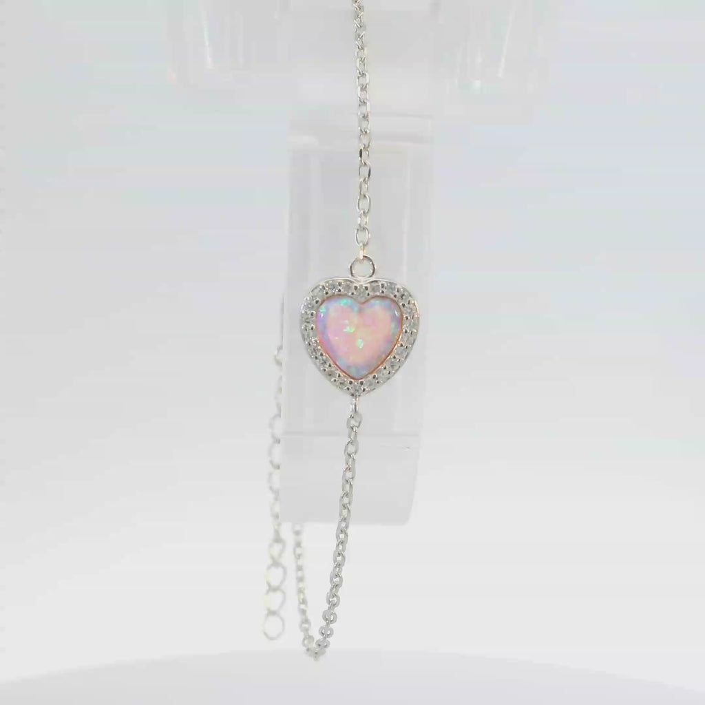 Sterling silver lab opal bracelet (Heart)