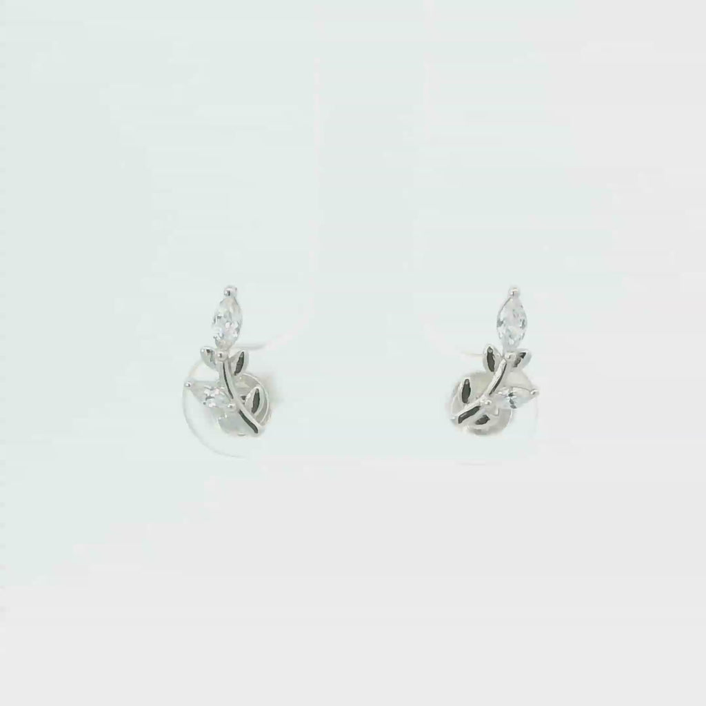 WHITE CUBIC ZIRCONIA STERLING SILVER EARRINGS (LEAVES)
