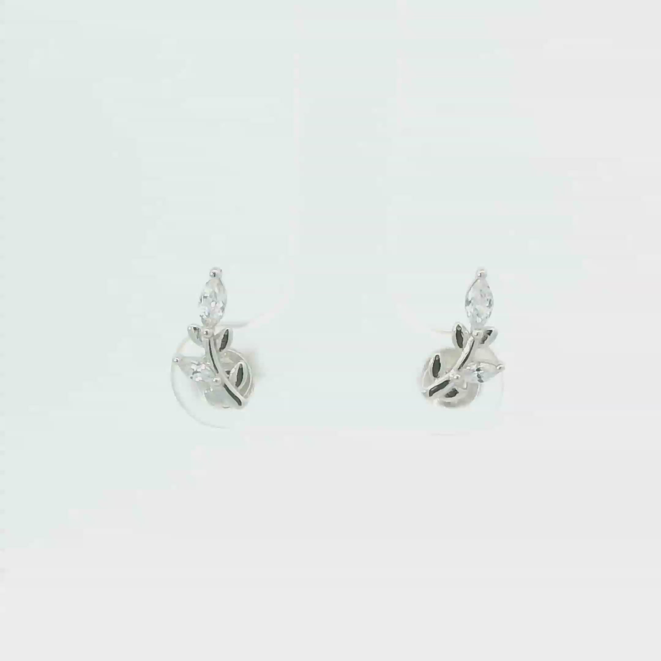 WHITE CUBIC ZIRCONIA STERLING SILVER EARRINGS (LEAVES)