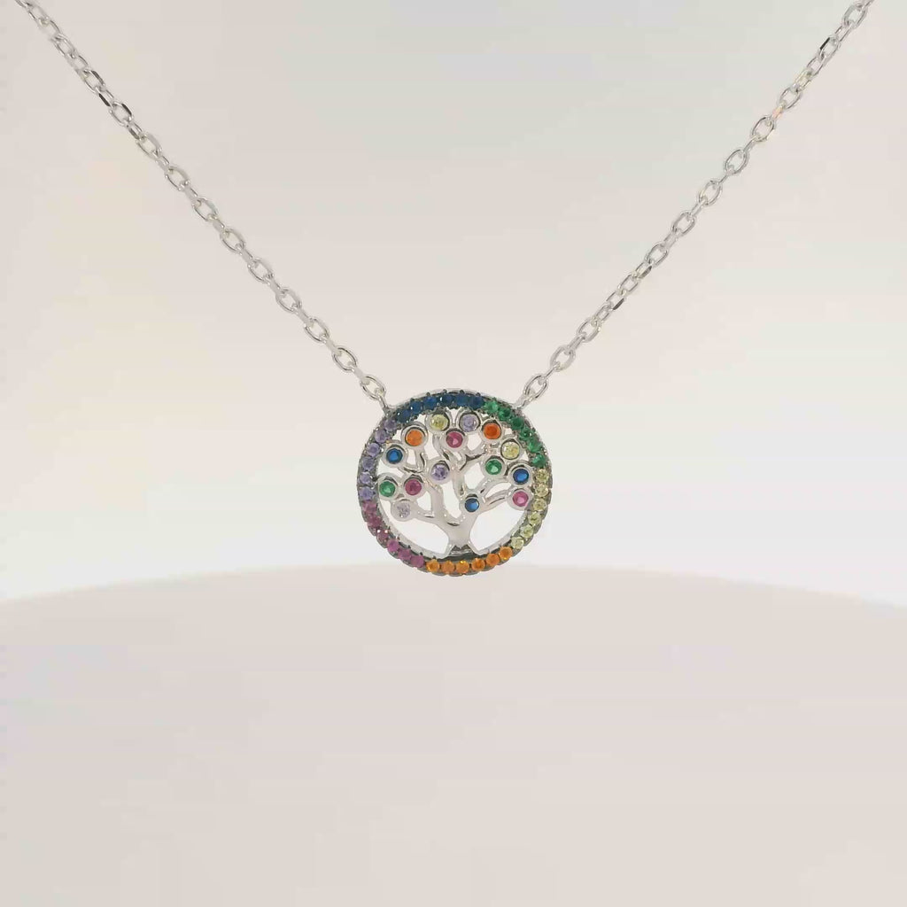 CUBIC ZIRCONIA STERLING SILVER NECKLACE (TREE OF LIFE)