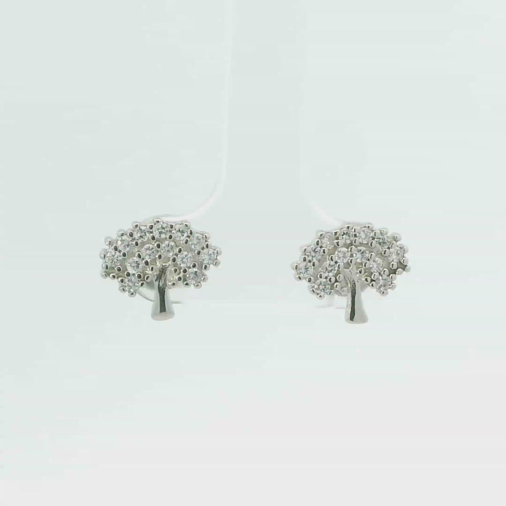 WHITE CUBIC ZIRCONIA STERLING SILVER EARRINGS (TREE OF LIFE)