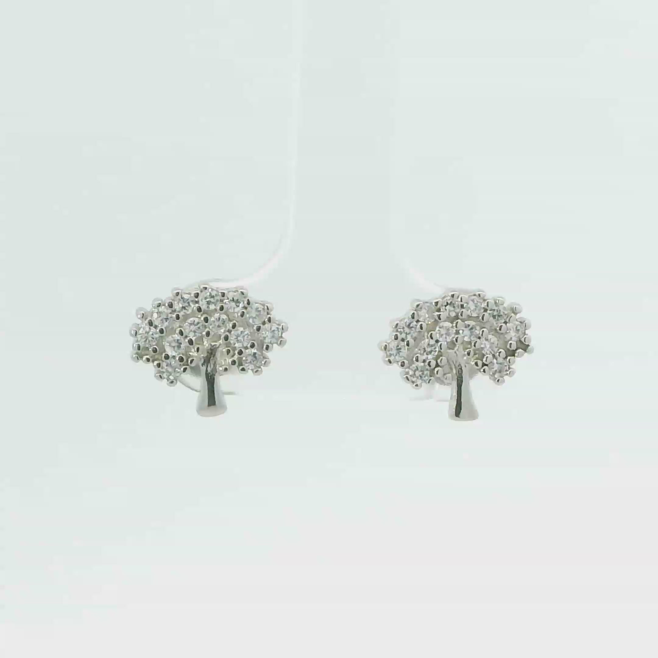 WHITE CUBIC ZIRCONIA STERLING SILVER EARRINGS (TREE OF LIFE)