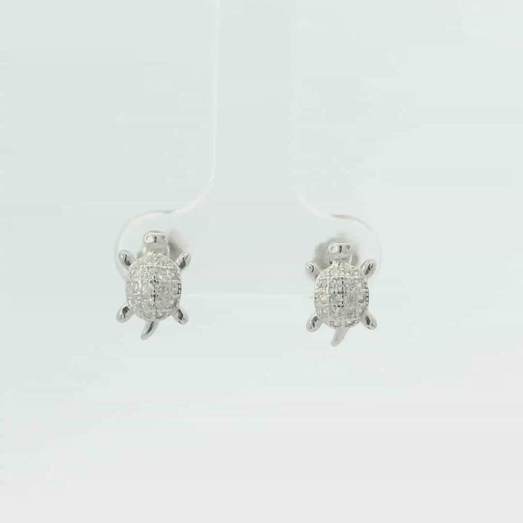 WHITE CUBIC ZIRCONIA STERLING SILVER TURTLE EARRINGS FULI-E0160
