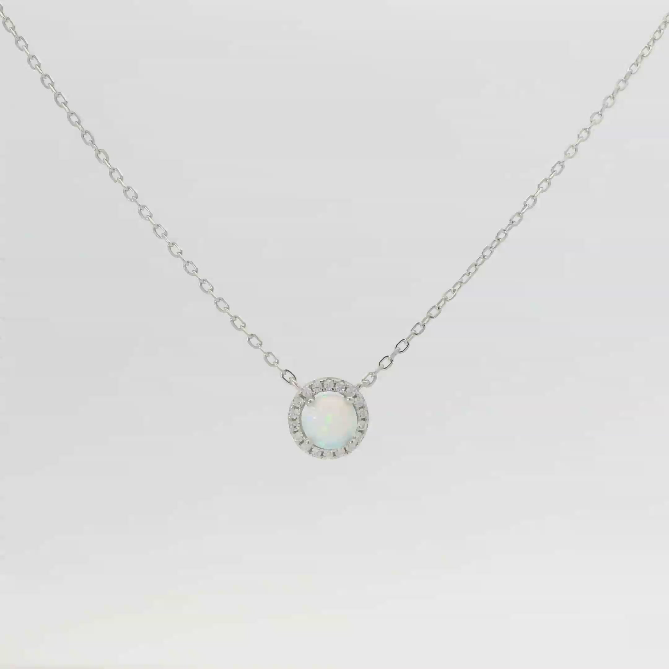WHITE STERLING SILVER LAB OPAL NECKLACE (ROUND)