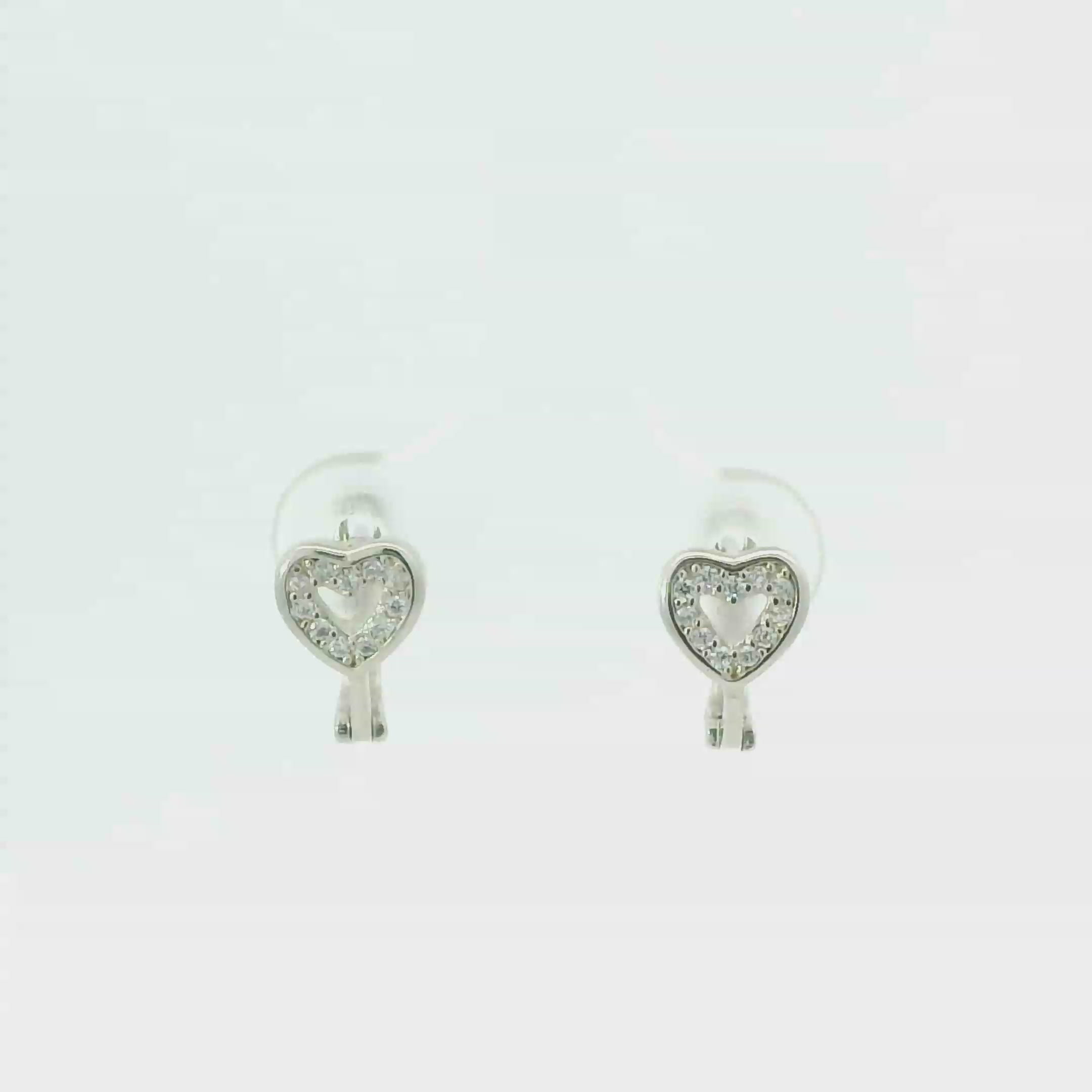 WHITE CUBIC ZIRCONIA STERLING SILVER EARRINGS (HEART)