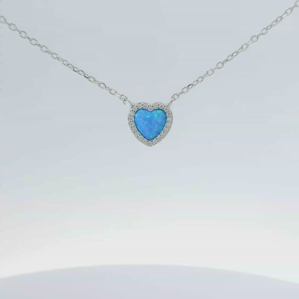 Sterling silver lab opal necklace (heart)