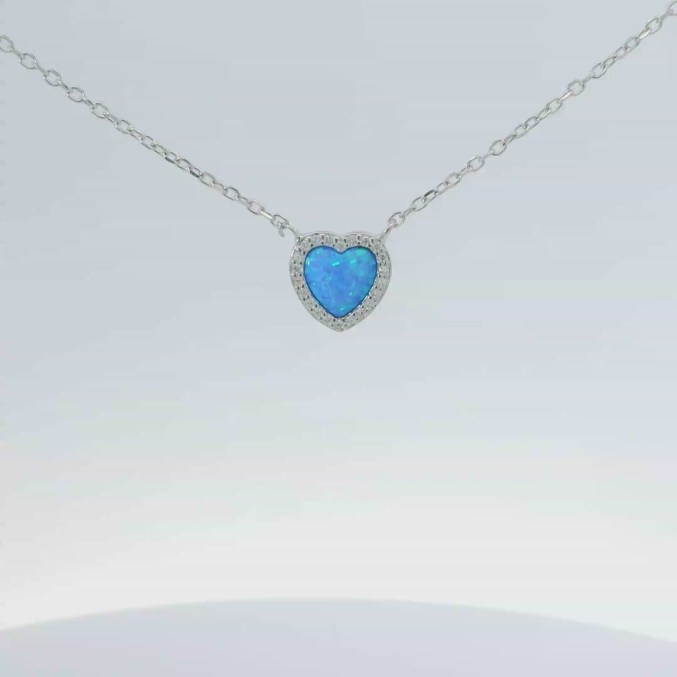 Sterling silver lab opal necklace (heart)
