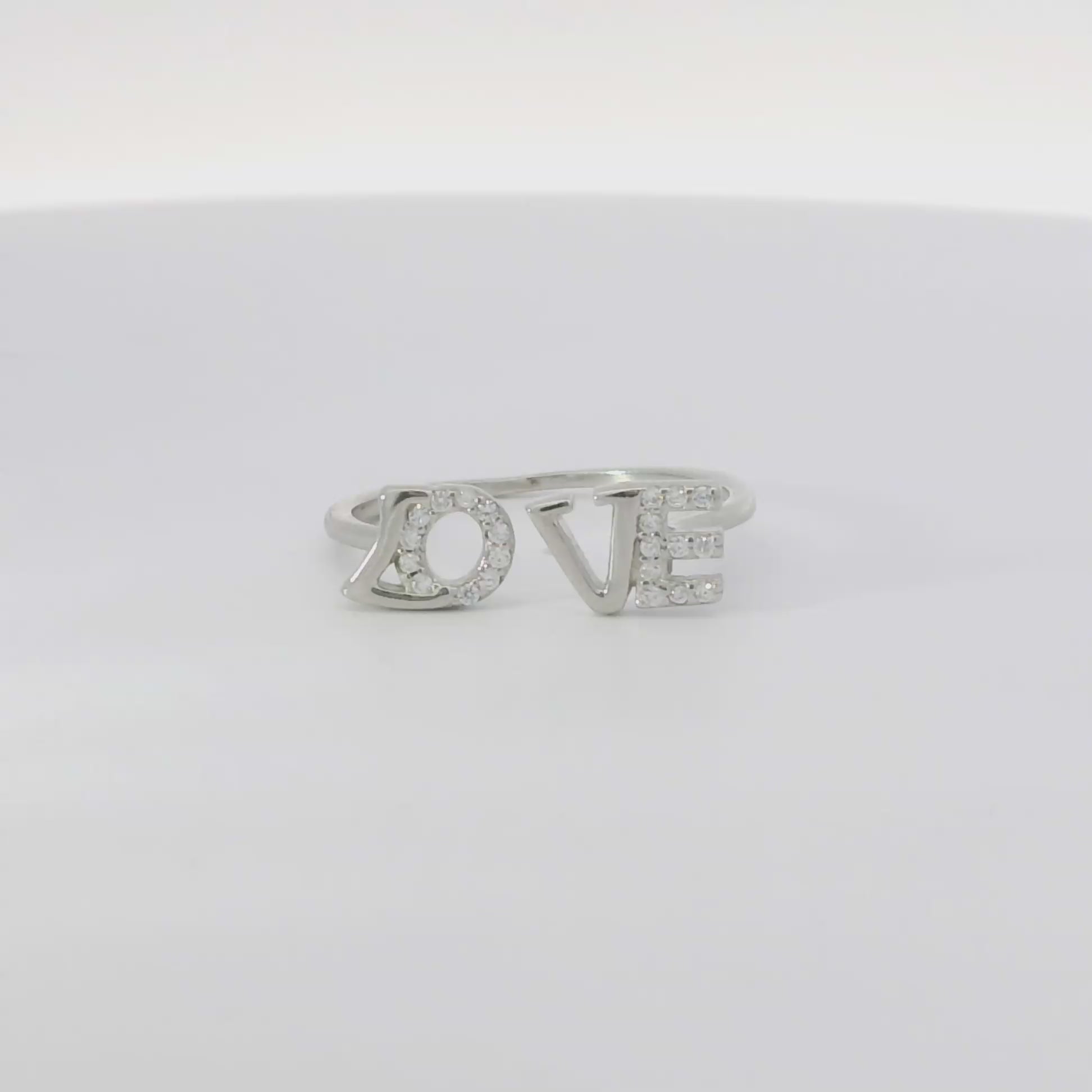 Sterling Silver Love with cubic zirconia adjustable ring