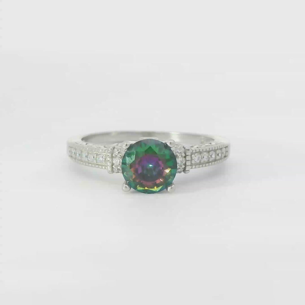 Sterling silver ring with mystic topaz cubic zirconia