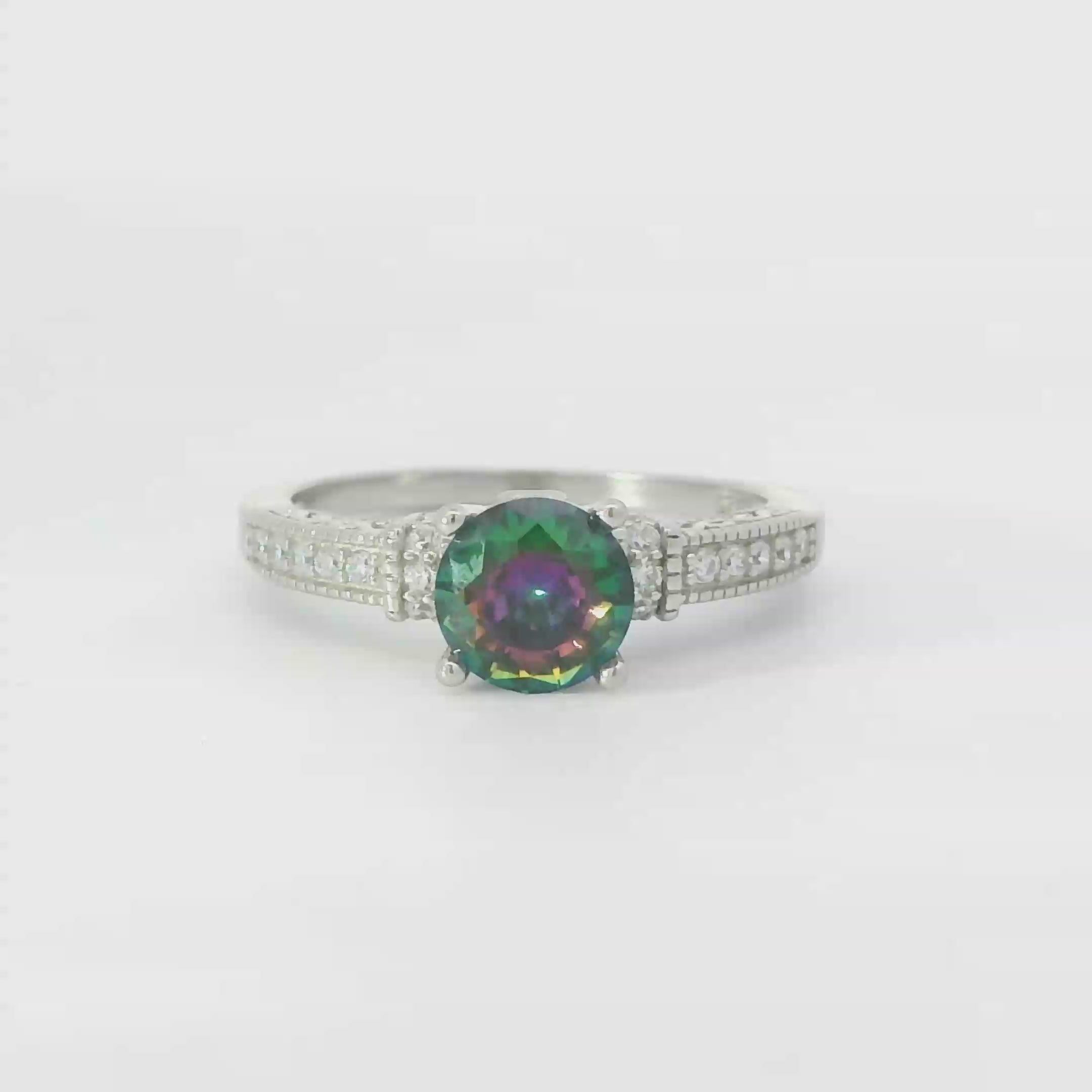Sterling silver ring with mystic topaz cubic zirconia