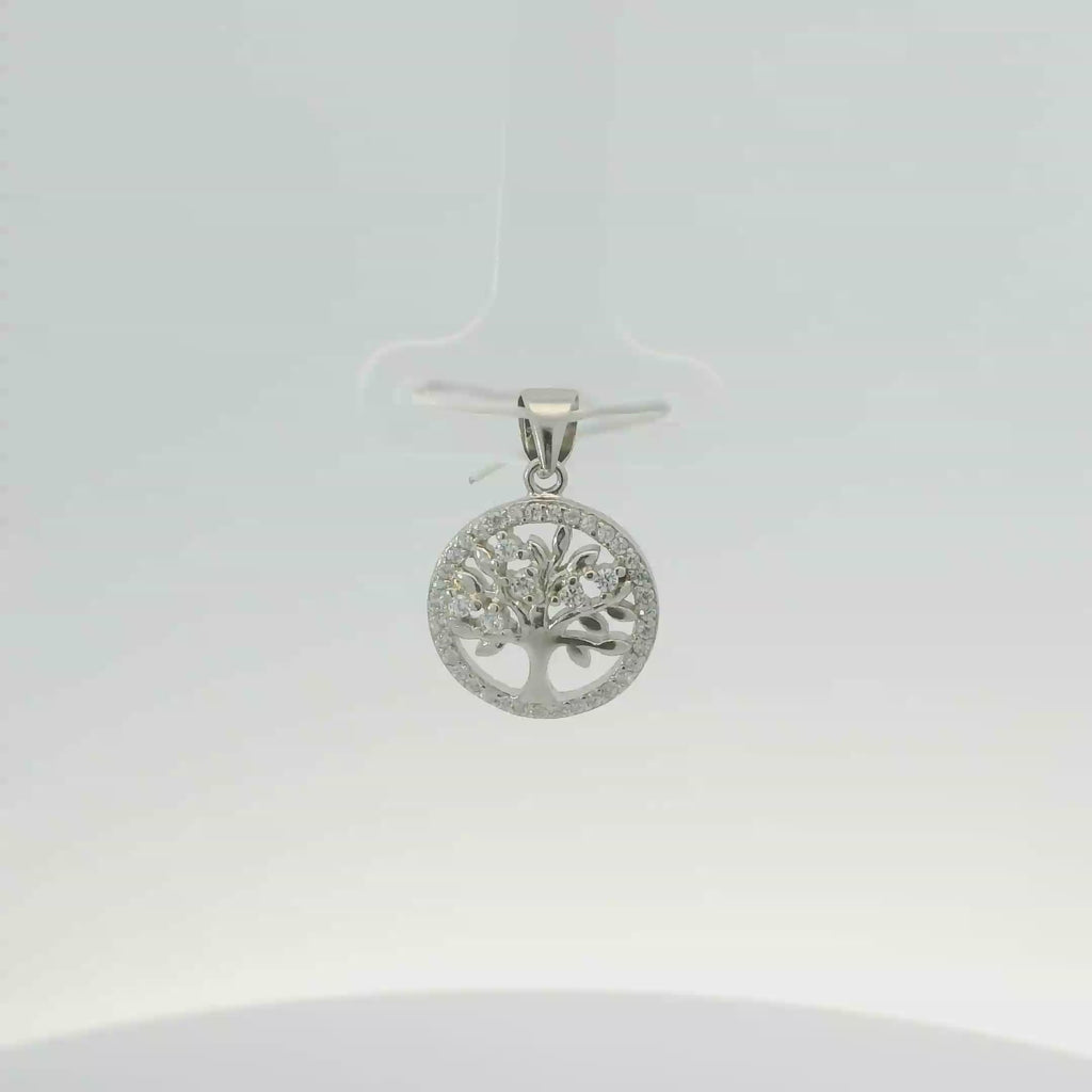 CUBIC ZIRCONIA STERLING SILVER PENDANT (TREE OF LIFE)